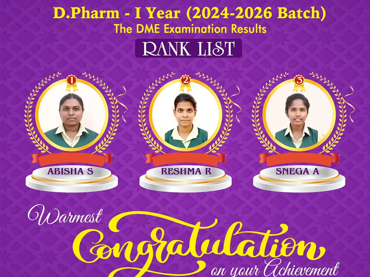 D.Pharm - I year - Rank List